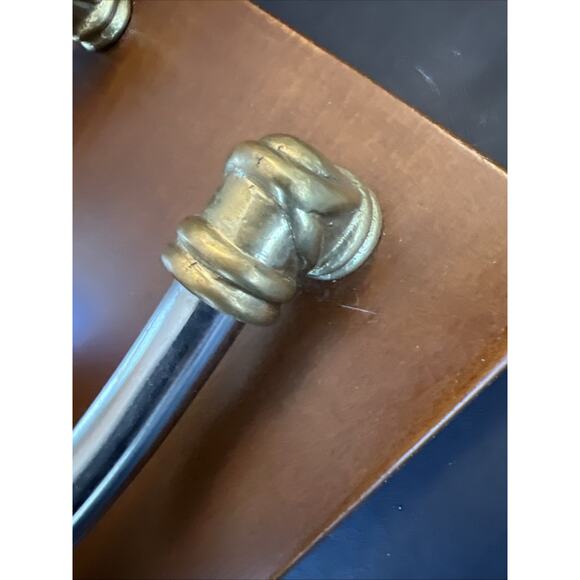 Vintage Bookends Wooden Spanish Medieval Style Made in Spain Brass & Silver Tone - Picture 9 of 13